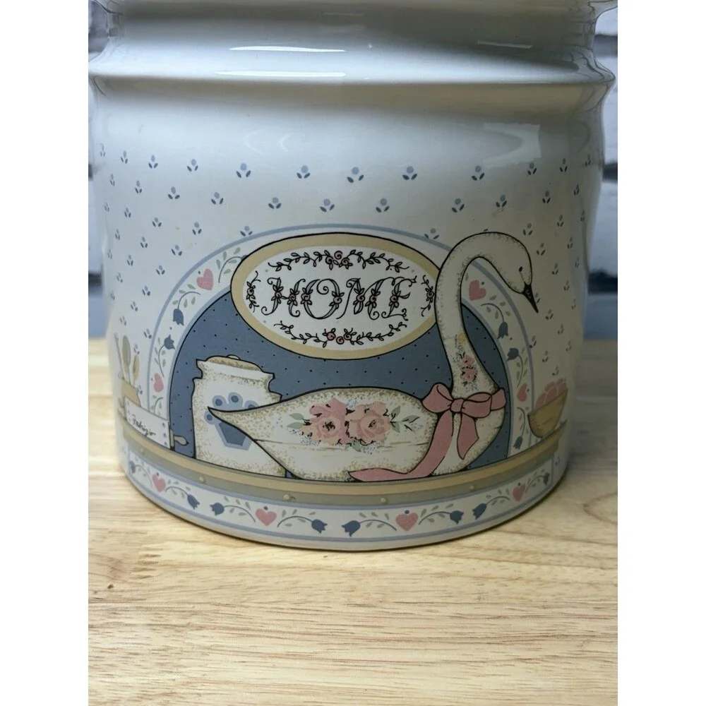 Vintage Upland Silver & Cutlery Vintage Swan Home Canister Cookie Jar w/Lid